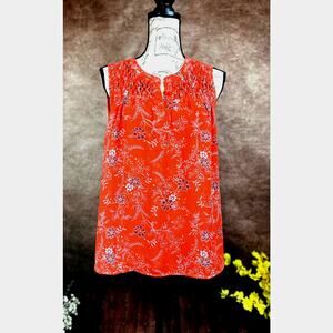 Danielle Rainn Pleated Collar Floral Blouse Red/Orange  M